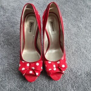 Dune Red Polka Dot Bow Heels